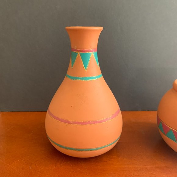 2 Hand crafted Hand Thrown clay Southwest Pottery vase & bowl set, Signed JBL - Picture 4 of 16